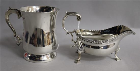 A George VI silver mug and a silver sauceboat, Chester, 1937, 13 oz.